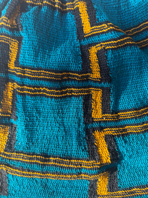 Bilum Wool Weave - Aqua Blue, Mustard and Black Medium