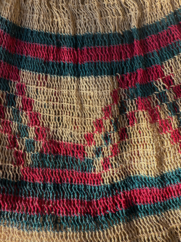 Bilum Natural Bark Weave - Maroon, Natural & Deep Sea Green Small