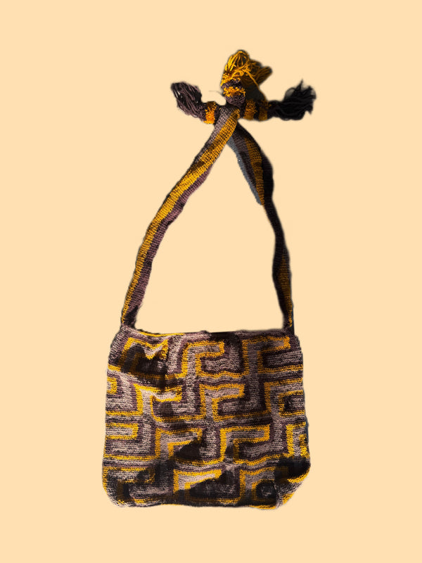 Bilum Wool Weave - Dark Brown, Mustard, Sandy Brown Small