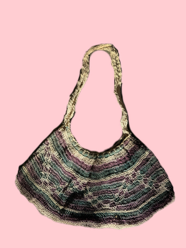 Bilum Natural Bark Weave - Natural, Purple & Sea Green Small