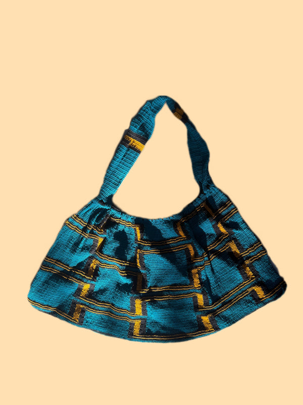 Bilum Wool Weave - Aqua Blue, Mustard and Black Medium